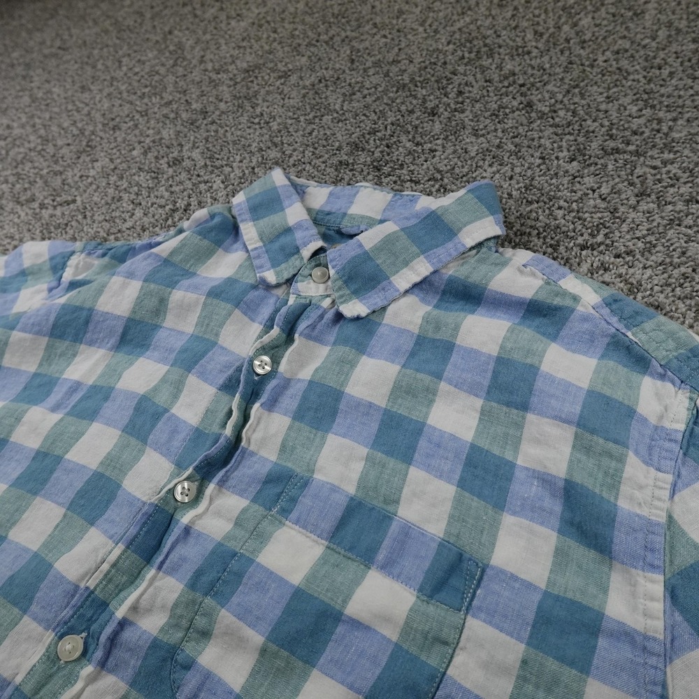 LL Bean Shirt Mens L Blue Green Linen Short Sleeve Lightweight Outdoor Hiking